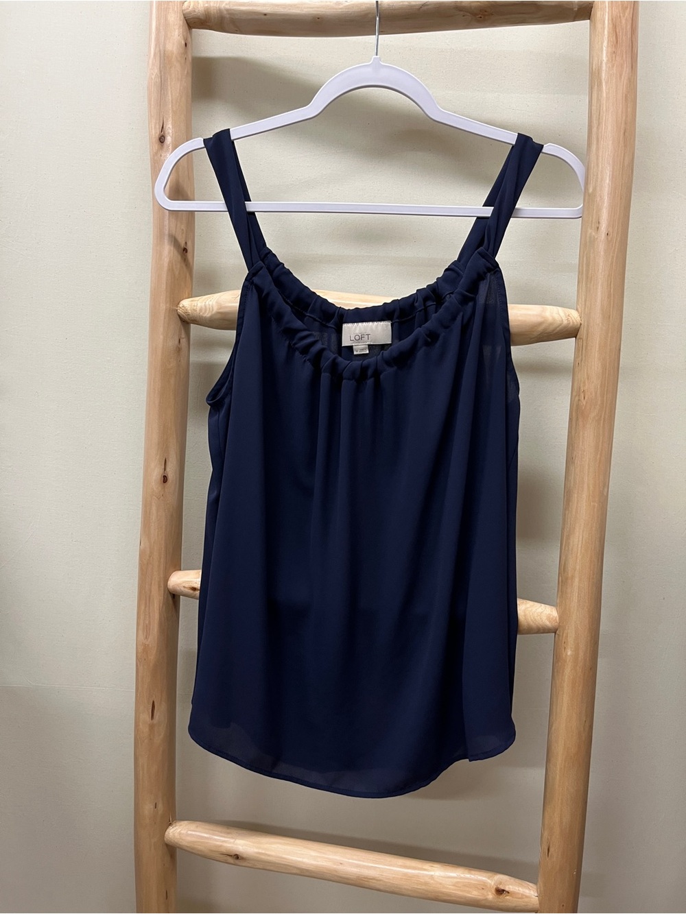 LOFT Navy Sleeveless Chiffon Camisole with Ruching Size Medium